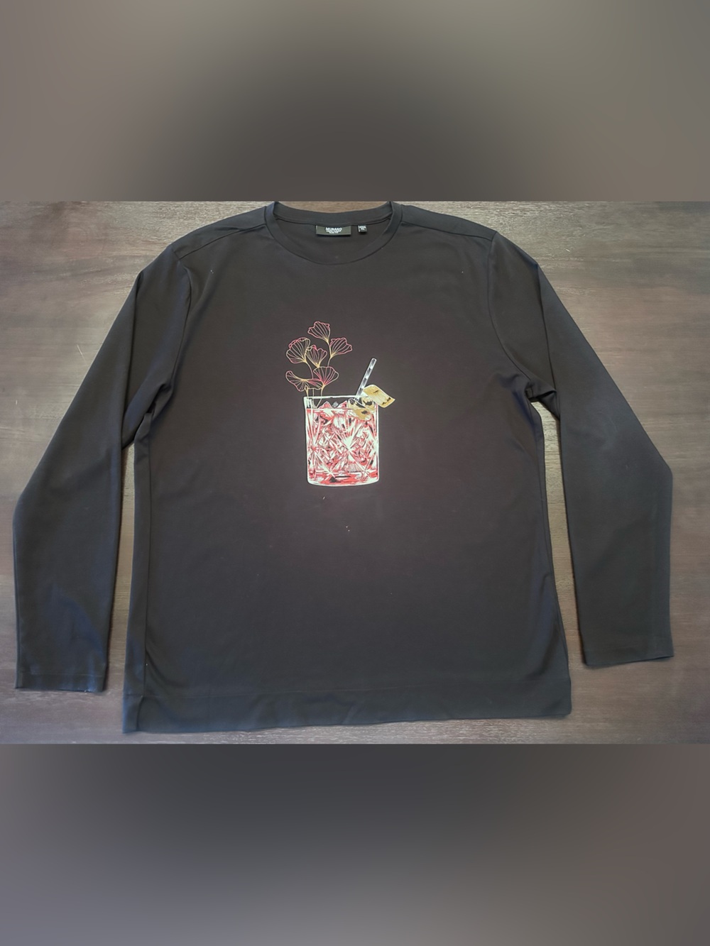 Black Long-Sleeve Men’s Shirt with Cocktail Graphic